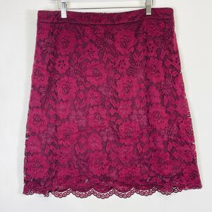 Skies Are Blue Maroon Lace Lined Knee Length Elastic‎ Waist Skirt Women's 1X